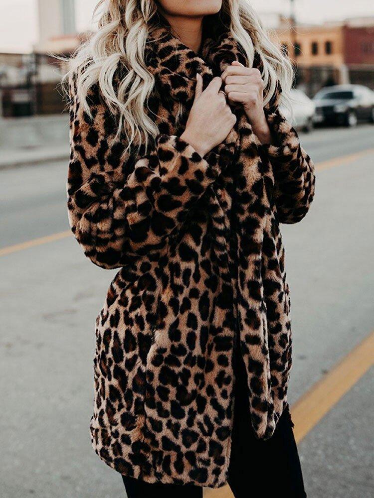 Womens Chic Leopard Print Faux Fur Cozy Coat for Style - Rebooters