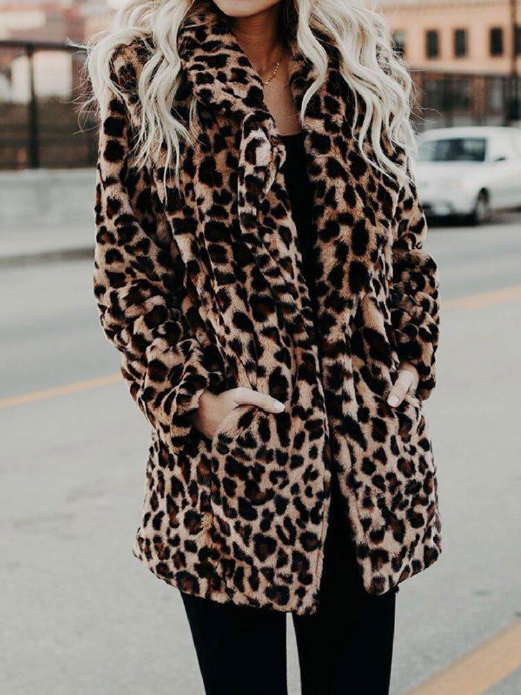 Womens Chic Leopard Print Faux Fur Cozy Coat for Style - Rebooters