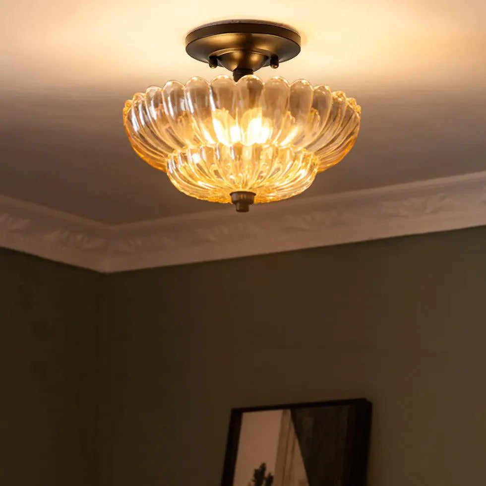 Petal Shaped Glass Lampshade Vintage Ceiling Light Fixture - Rebooters