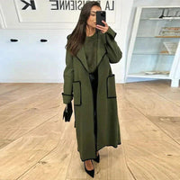 Womens Chic Long Coat with Stylish Contrast Trim Fashion - Rebooters