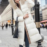 Womens Luxurious Long Puffer Coat With Cozy Fur Hood - Rebooters