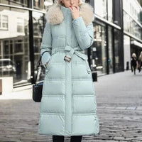 Womens Luxurious Long Puffer Coat With Cozy Fur Hood - Rebooters