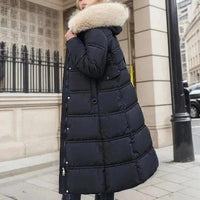 Womens Luxurious Long Puffer Coat With Cozy Fur Hood - Rebooters