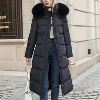 Womens Luxurious Long Puffer Coat With Cozy Fur Hood - Rebooters