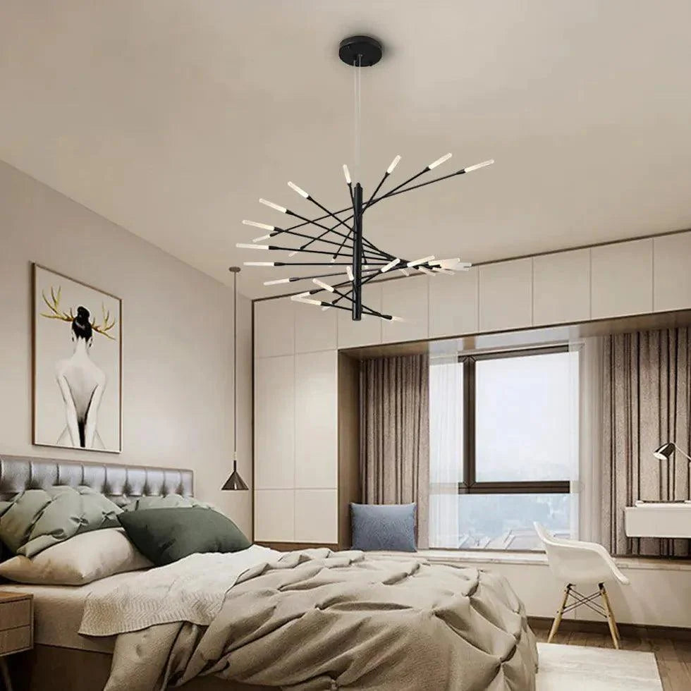 Extended Branch Structure Black Modern LED Chandelier for Living Room | Rebooters - Rebooters