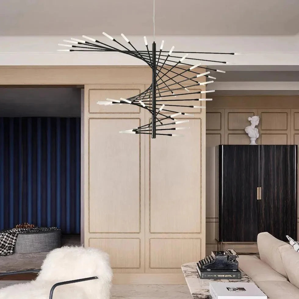 Extended Branch Structure Black Modern LED Chandelier for Living Room | Rebooters - Rebooters