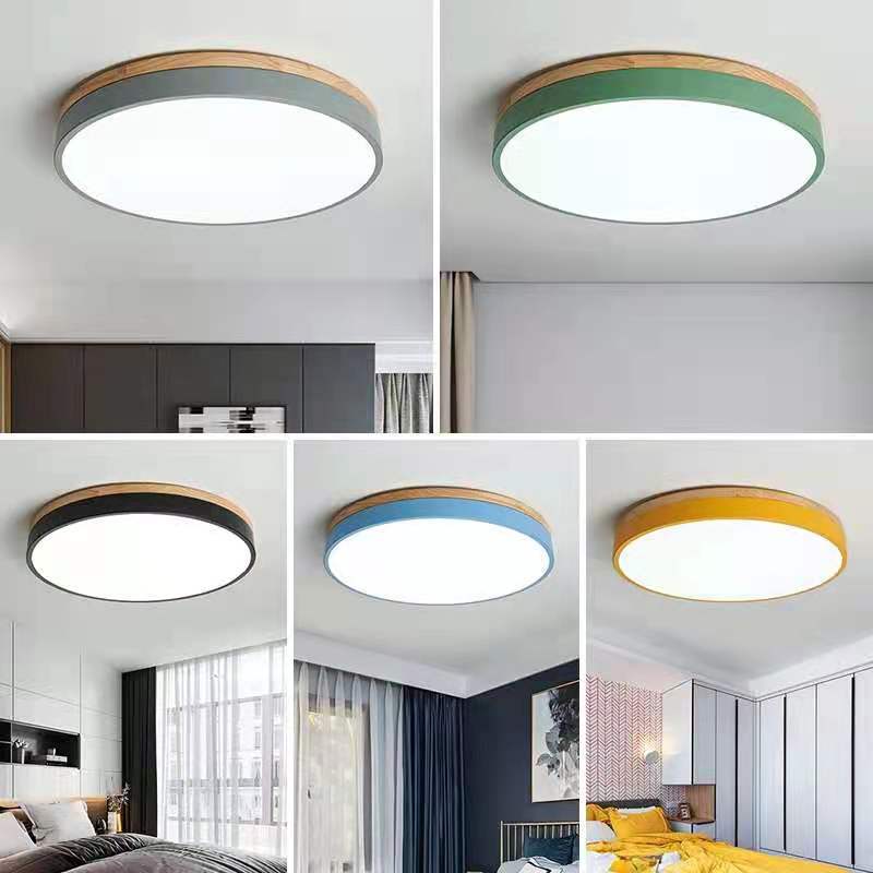 Wood Nordic LED Round Flush Ceiling Light for Elegant Spaces - Rebooters