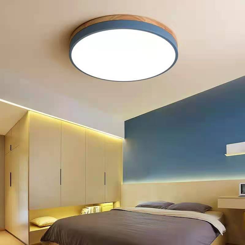 Wood Nordic LED Round Flush Ceiling Light for Elegant Spaces - Rebooters