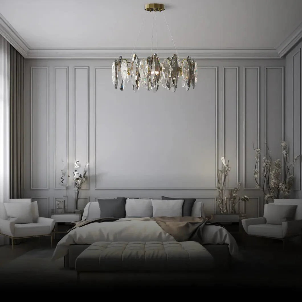 Elegant Flat Round Bedroom Crystal Chandelier Lighting | Rebooters - Rebooters