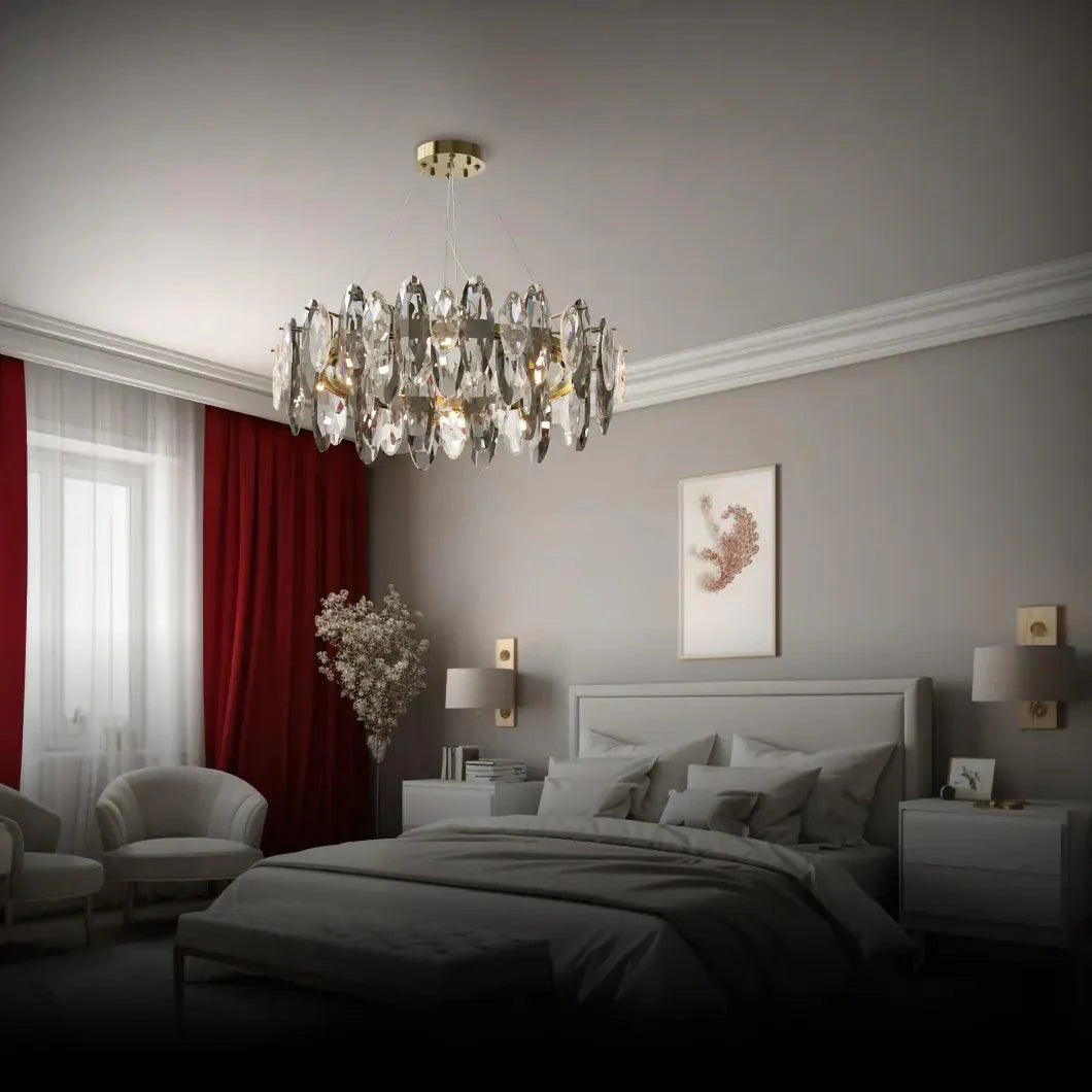 Elegant Flat Round Bedroom Crystal Chandelier Lighting | Rebooters - Rebooters