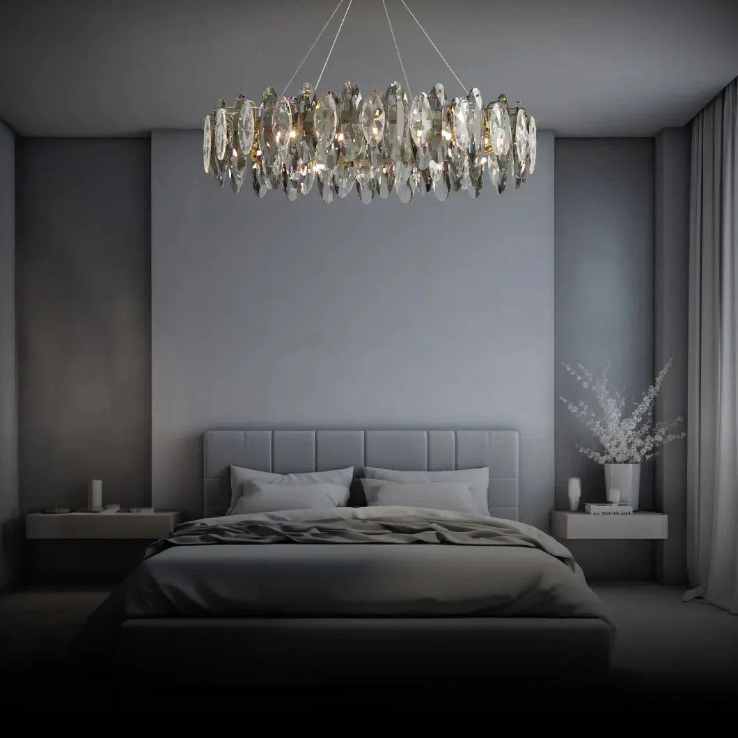 Elegant Flat Round Bedroom Crystal Chandelier Lighting | Rebooters - Rebooters