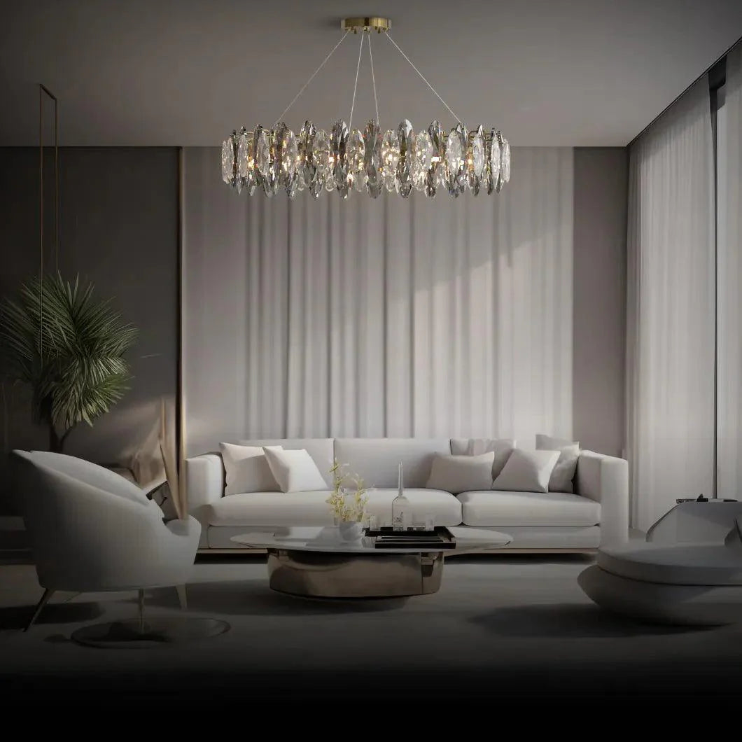 Elegant Flat Round Bedroom Crystal Chandelier Lighting | Rebooters - Rebooters