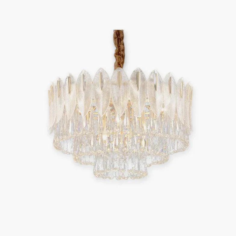 Crystal Leaf Adorned Golden Modern Chandelier Light Fixture | Rebooters - Rebooters