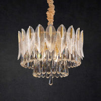 Crystal Leaf Adorned Golden Modern Chandelier Light Fixture | Rebooters - Rebooters