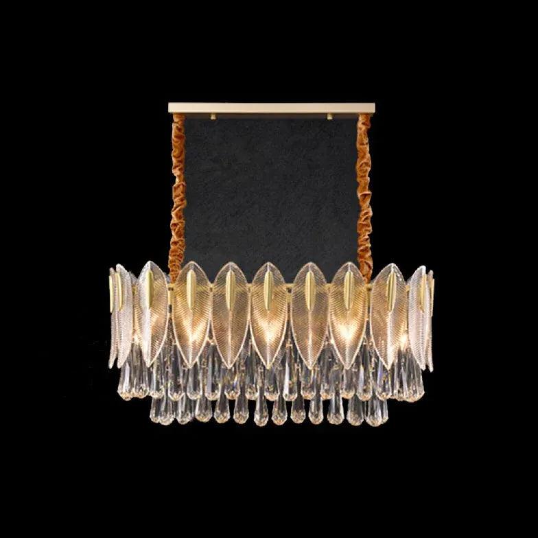 Crystal Leaf Adorned Golden Modern Chandelier Light Fixture | Rebooters - Rebooters