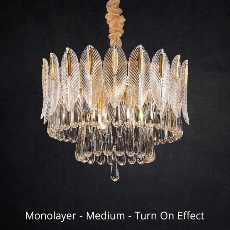 Crystal Leaf Adorned Golden Modern Chandelier Light Fixture | Rebooters - Rebooters