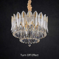 Crystal Leaf Adorned Golden Modern Chandelier Light Fixture | Rebooters - Rebooters