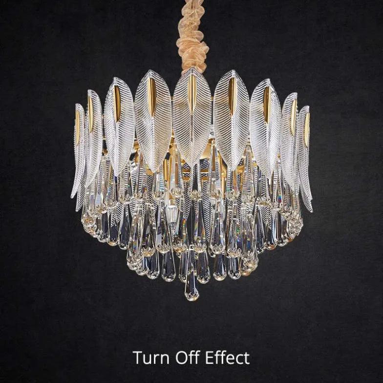 Crystal Leaf Adorned Golden Modern Chandelier Light Fixture | Rebooters - Rebooters