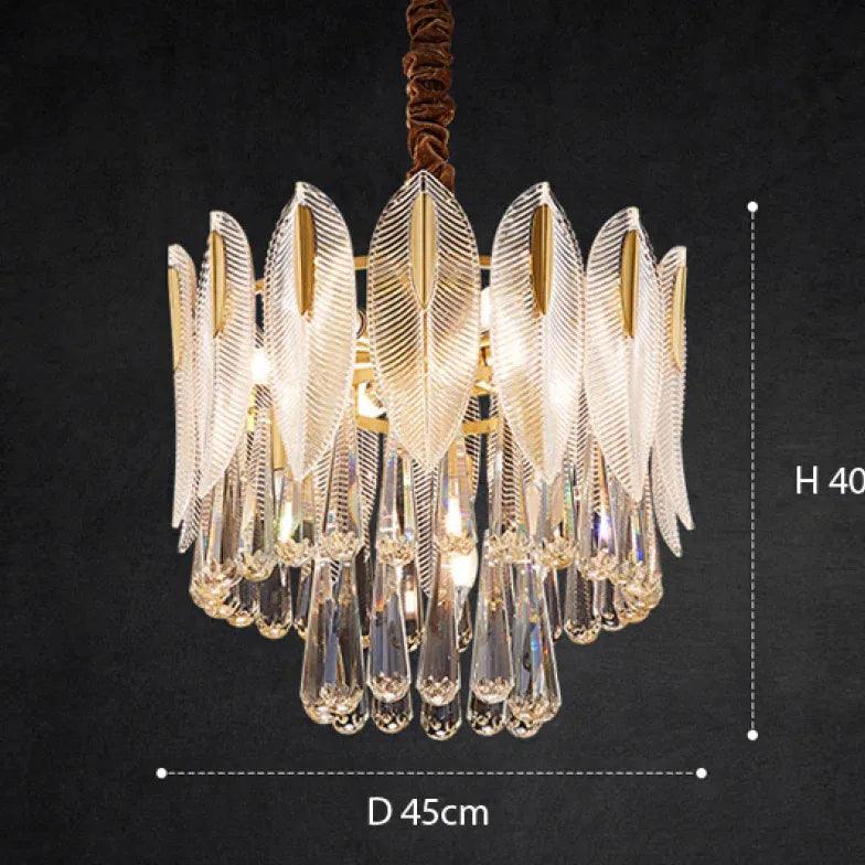 Crystal Leaf Adorned Golden Modern Chandelier Light Fixture | Rebooters - Rebooters