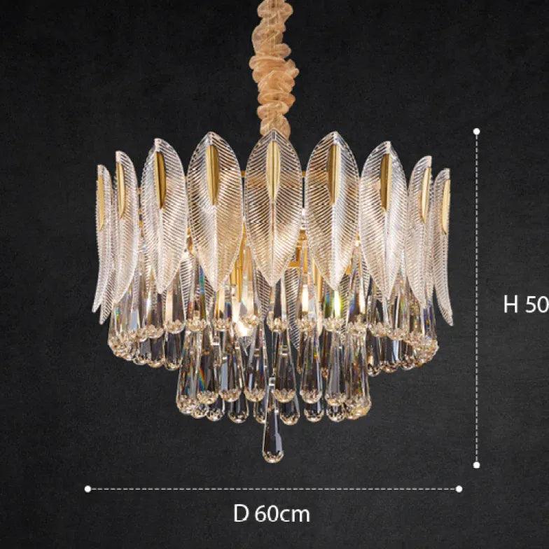 Crystal Leaf Adorned Golden Modern Chandelier Light Fixture | Rebooters - Rebooters