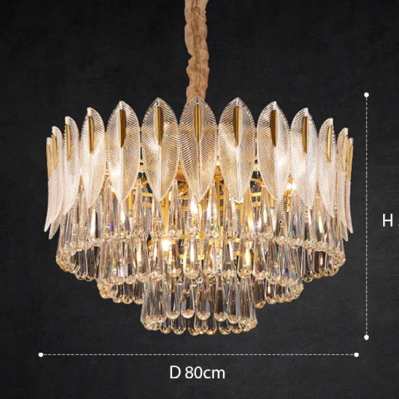 Crystal Leaf Adorned Golden Modern Chandelier Light Fixture | Rebooters - Rebooters