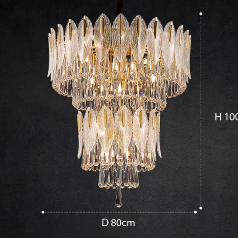 Crystal Leaf Adorned Golden Modern Chandelier Light Fixture | Rebooters - Rebooters