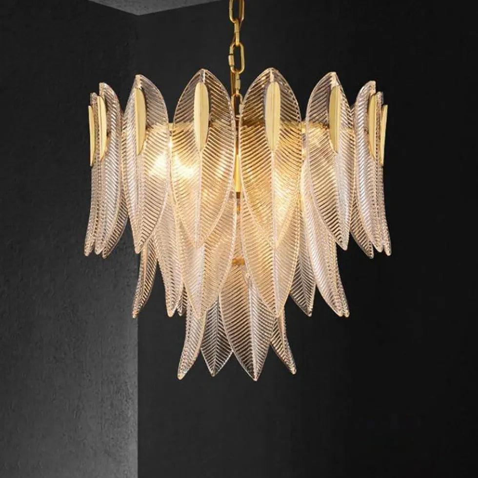 Unique Leaf-Shaped Gold Crystal Pendant Light Chandelier | Rebooters - Rebooters