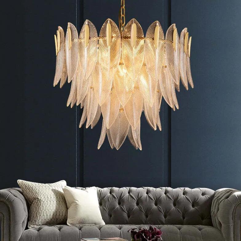 Unique Leaf-Shaped Gold Crystal Pendant Light Chandelier | Rebooters - Rebooters