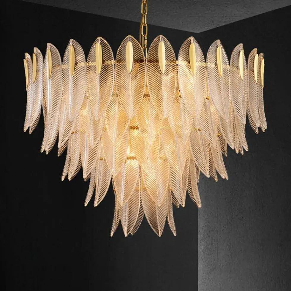 Unique Leaf-Shaped Gold Crystal Pendant Light Chandelier | Rebooters - Rebooters