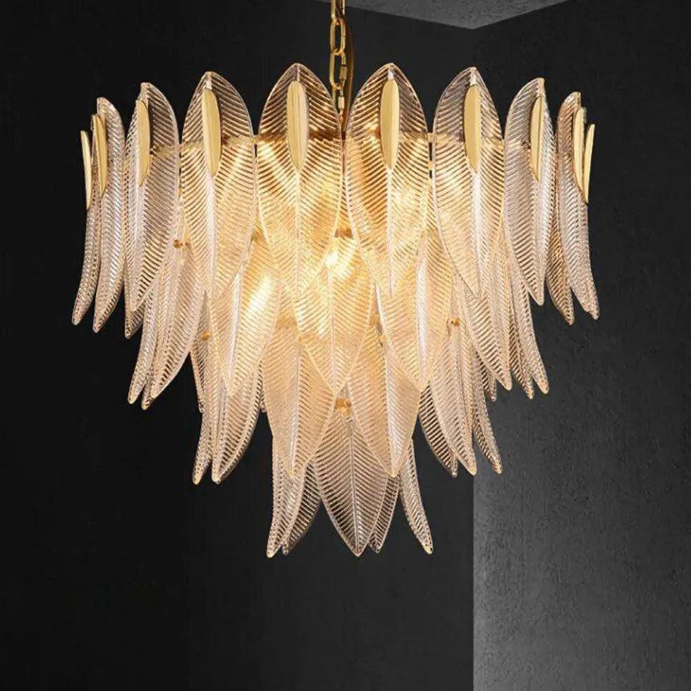 Unique Leaf-Shaped Gold Crystal Pendant Light Chandelier | Rebooters - Rebooters