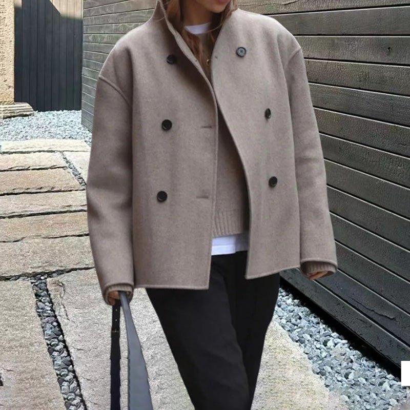 Womens Chic Double-Breasted Wool Jacket for Elegant Style - Rebooters