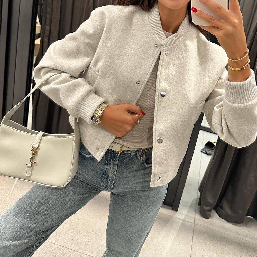 Womens Chic Minimalist Bomber Jacket Effortless Casual Style - Rebooters