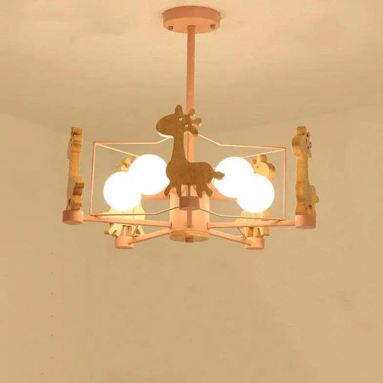 Giraffes Led Semi-flush Light Wood Modern Ceiling Lamp - Rebooters