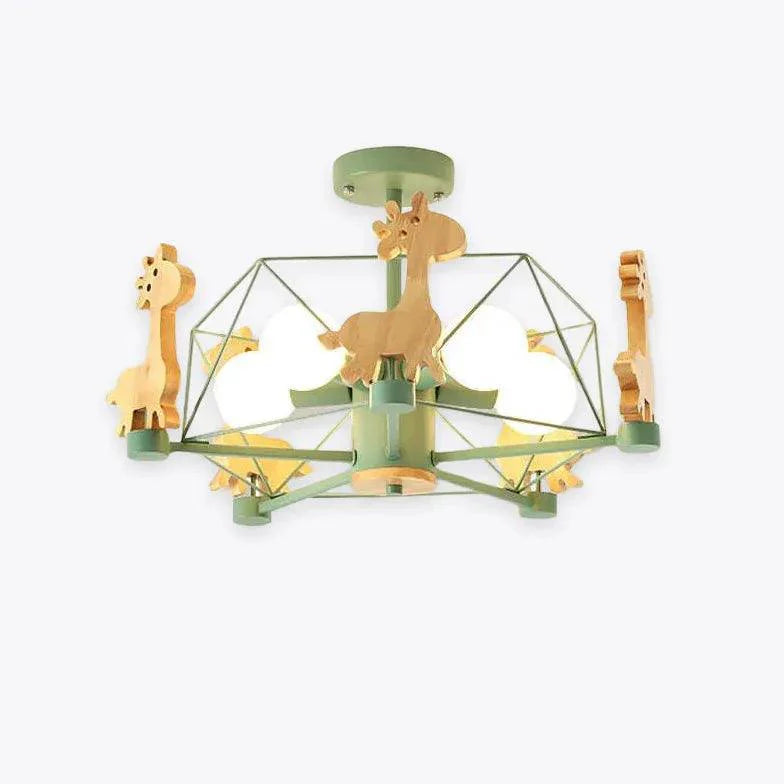 Giraffes Led Semi-flush Light Wood Modern Ceiling Lamp - Rebooters