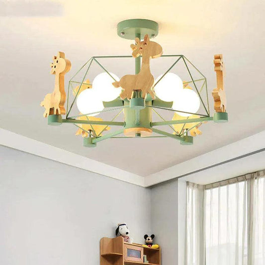 Giraffes Led Semi-flush Light Wood Modern Ceiling Fixture - Rebooters