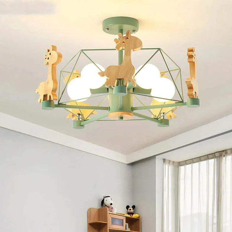 Giraffes Led Semi-flush Light Wood Modern Ceiling Lamp - Rebooters