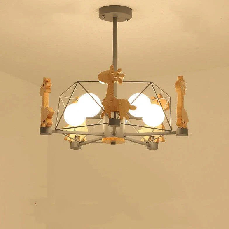 Giraffes Led Semi-flush Light Wood Modern Ceiling Lamp - Rebooters