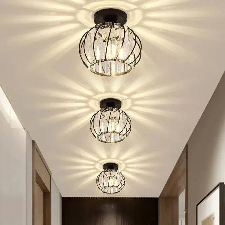 Lantern Iron Frame Crystal Flush Ceiling Lights Modern Design - Rebooters