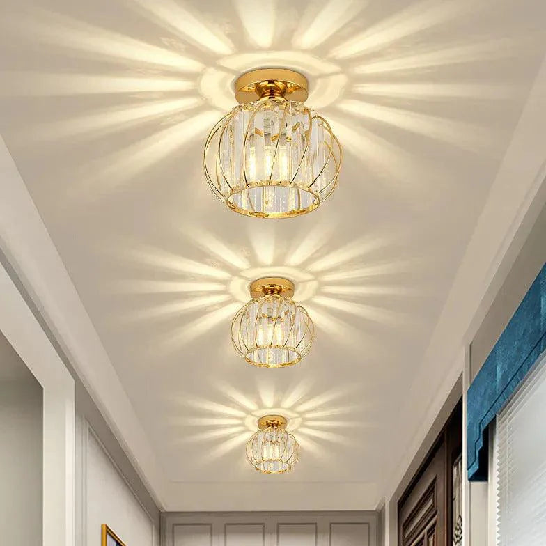 Lantern Iron Frame Crystal Flush Ceiling Lights Modern Design - Rebooters