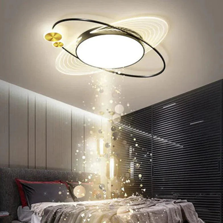 Black Metal Ring Bedroom Flush Ceiling Lights 22.8 Inch - Rebooters