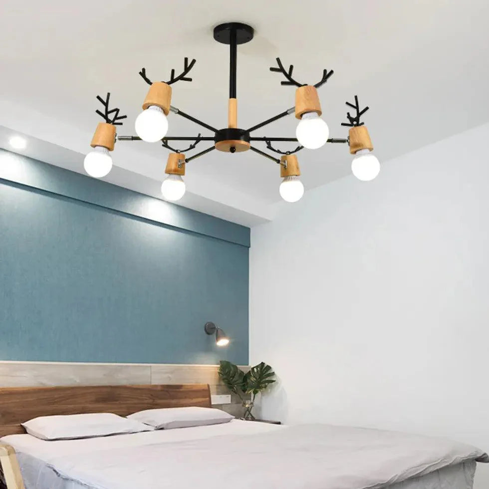 Multi-Armed Deer Head Wooden Chandelier for Stylish Decor | Rebooters - Rebooters