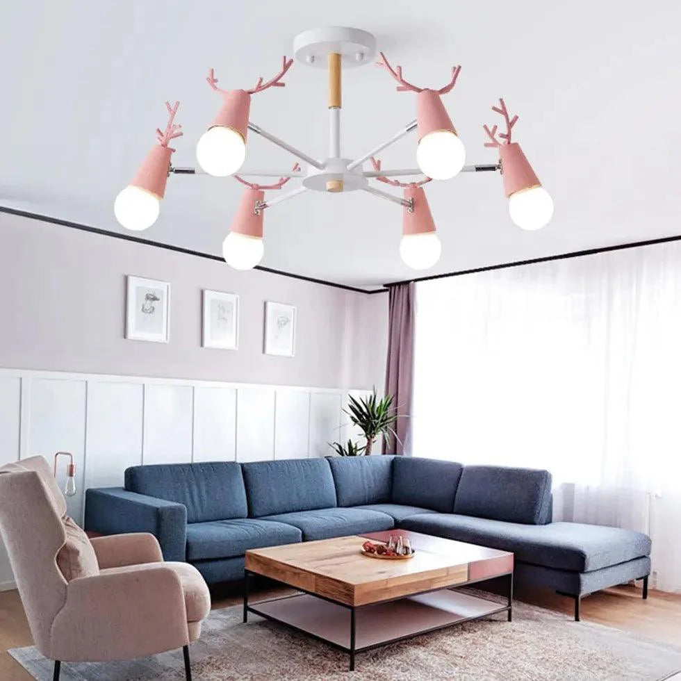 Multi-Armed Deer Head Wooden Chandelier for Stylish Decor | Rebooters - Rebooters