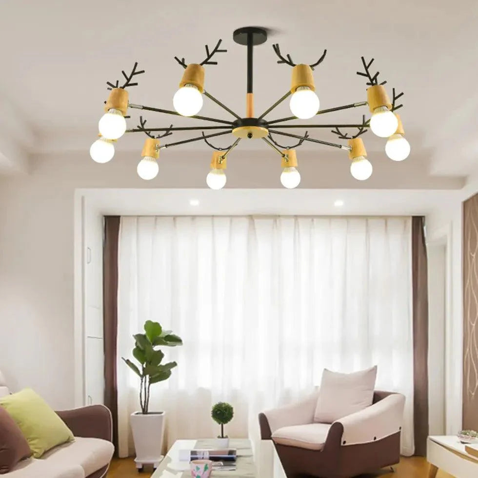 Multi-Armed Deer Head Wooden Chandelier for Stylish Decor | Rebooters - Rebooters