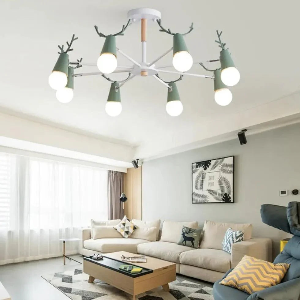 Multi-Armed Deer Head Wooden Chandelier for Stylish Decor | Rebooters - Rebooters