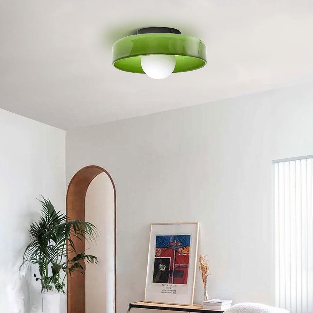 Green Glass Round LED Ceiling Light for Home Decor - Rebooters