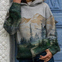 Womens Scenic Mountain-Print Hooded Sweatshirt for Comfort - Rebooters