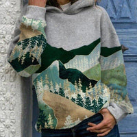 Womens Scenic Mountain-Print Hooded Sweatshirt for Comfort - Rebooters
