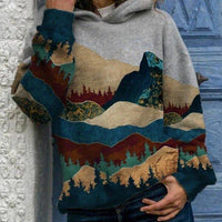 Womens Scenic Mountain-Print Hooded Sweatshirt for Comfort - Rebooters
