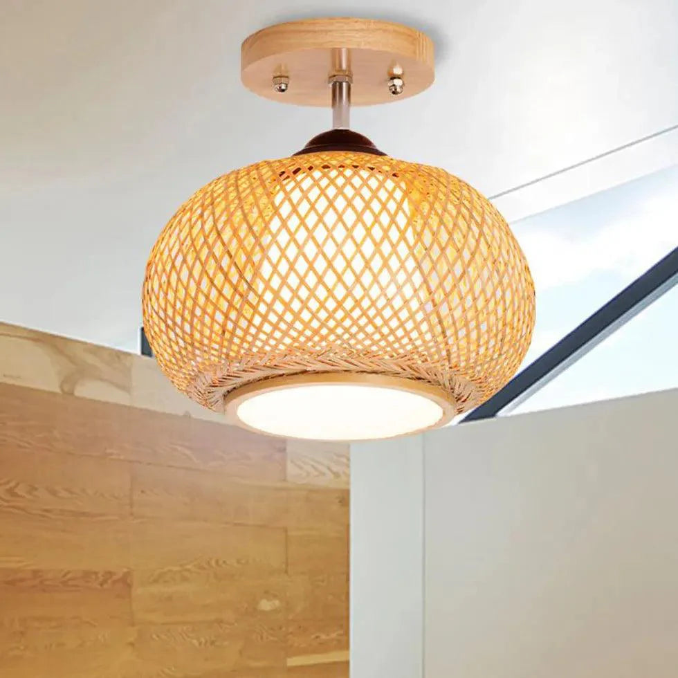 Trapezoid Lantern Rattan Flush Ceiling Lights for Home Decor - Rebooters