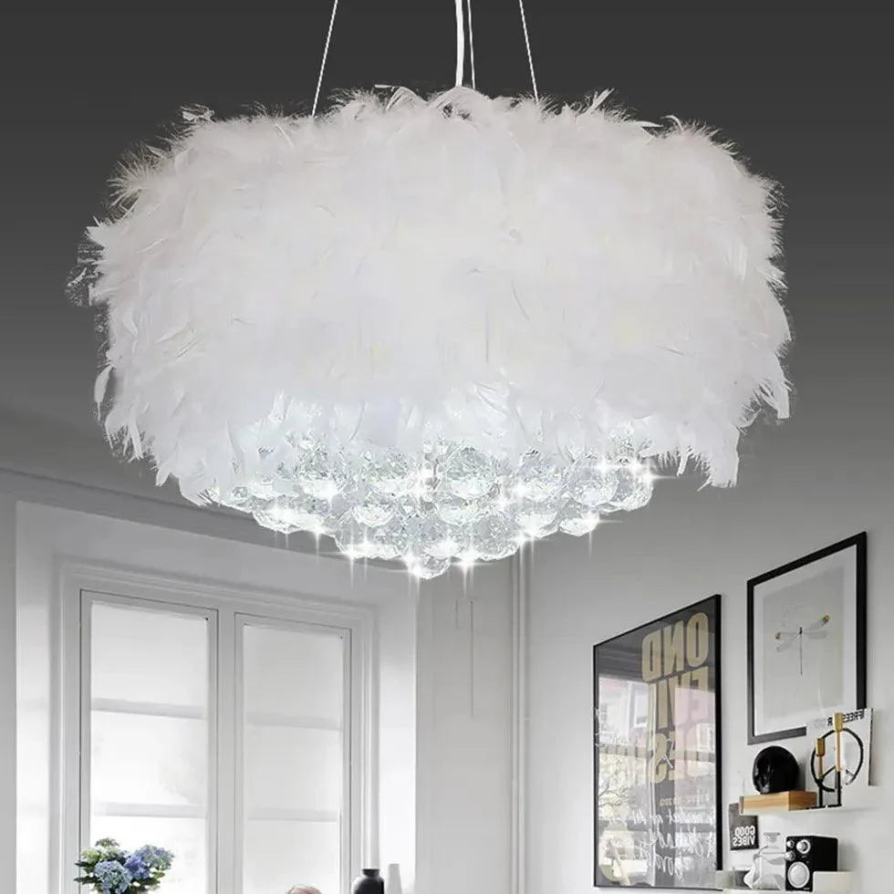 Elegant White Feather Crystal Bedroom Chandelier Light | Rebooters - Rebooters